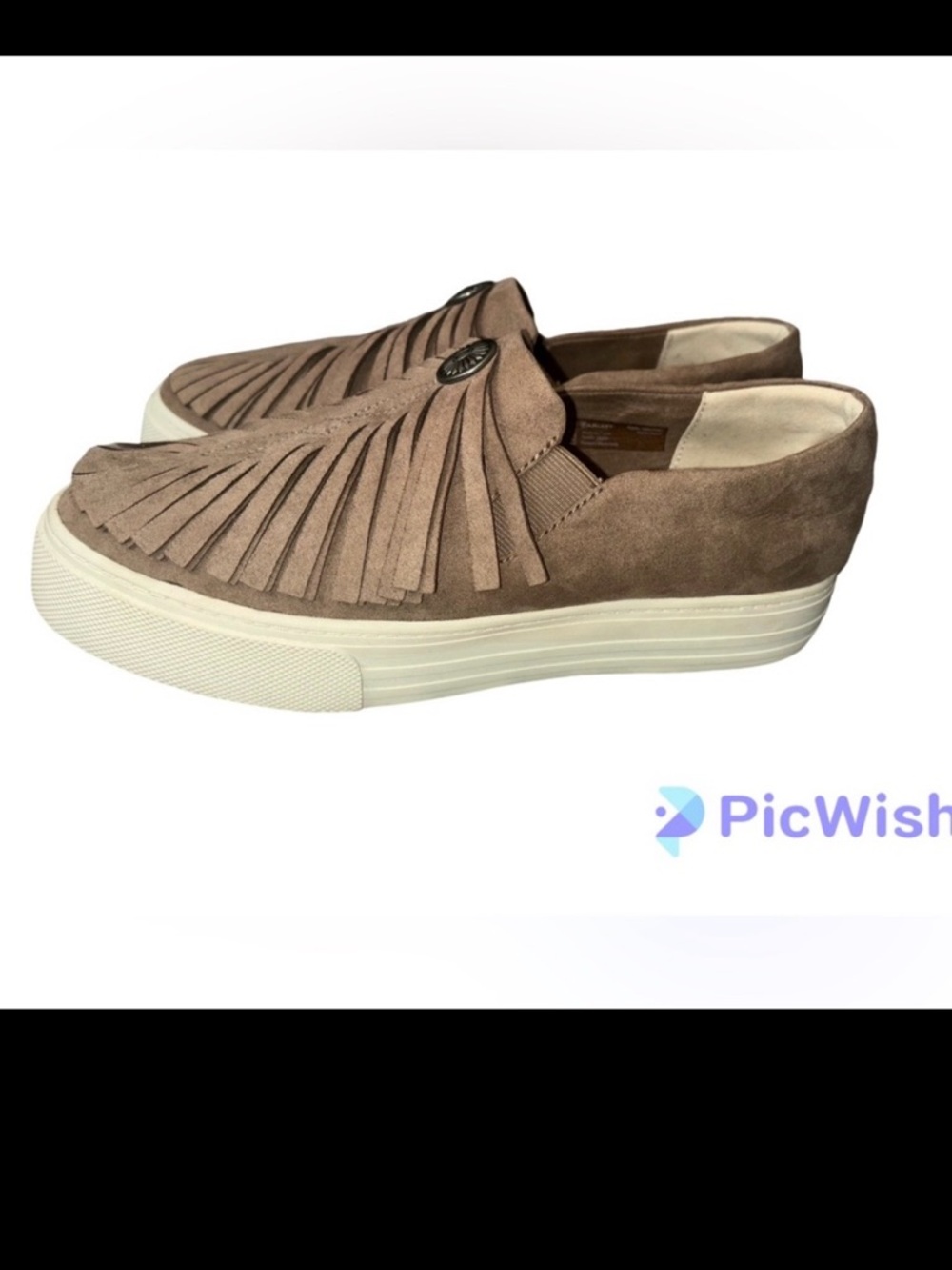 Unbridled by Ariat Mila Fringe Suede Taupe Slip-on Sneakers, Size 7